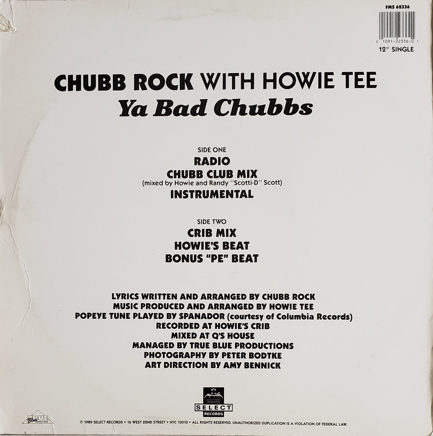 Chubb Rock With Howie Tee – Ya Bad Chubbs (12" Vinyl) Vintage-RARE!!