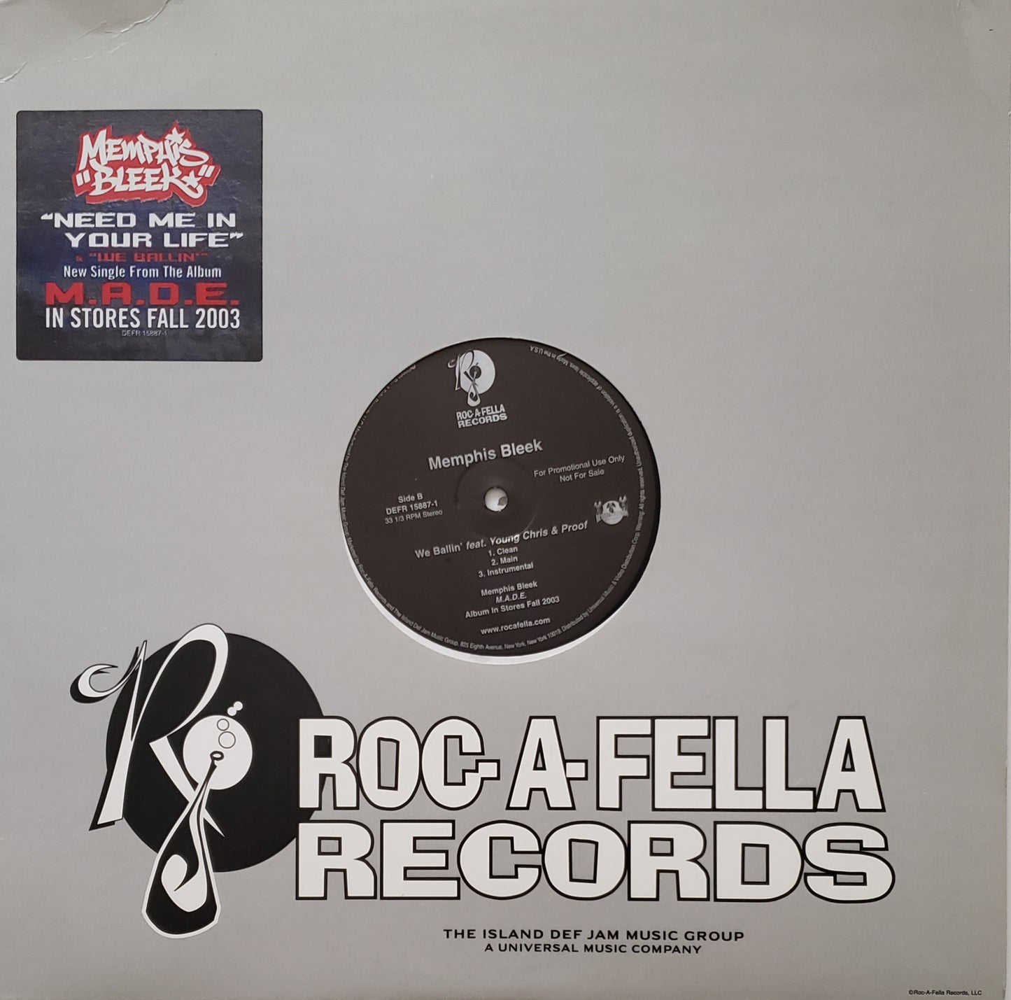 MEMPHIS BLEEK "Need Me In Your Life / We Ballin' (12" Vinyl)RARE!!!