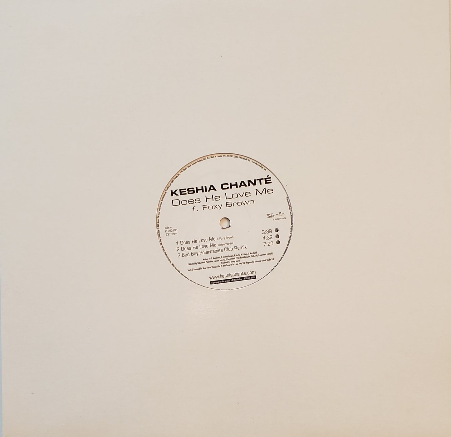 Keshia Chanté Featuring Foxy Brown "Does He Love Me / Bad Boy" (Remixes (12" Vinyl)