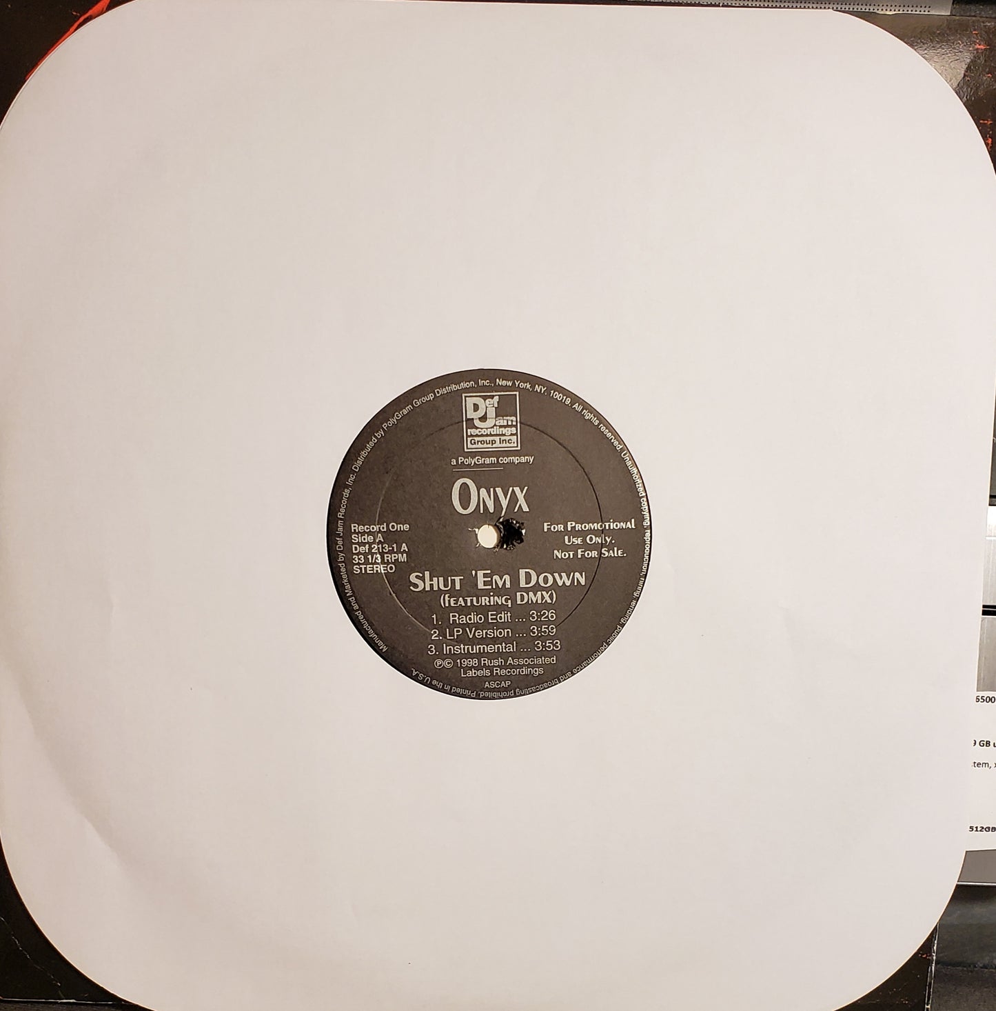 ONYX featuring DMX "Shut 'Em Down/Raze It Up" (2X LP Vinyl Album) RARE!!