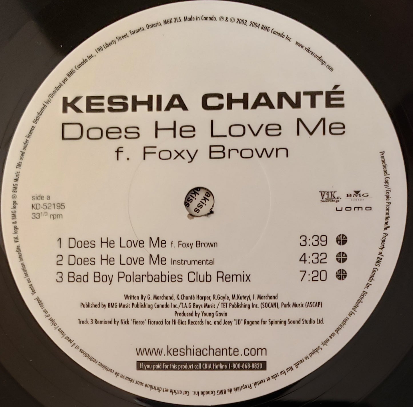 Keshia Chanté Featuring Foxy Brown "Does He Love Me / Bad Boy" (Remixes (12" Vinyl)