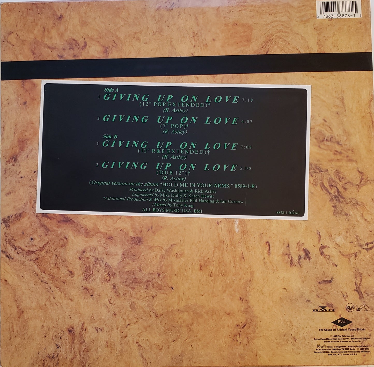 Rick Ashley “Giving Up On Love” (12"Vinyl)RARE!!