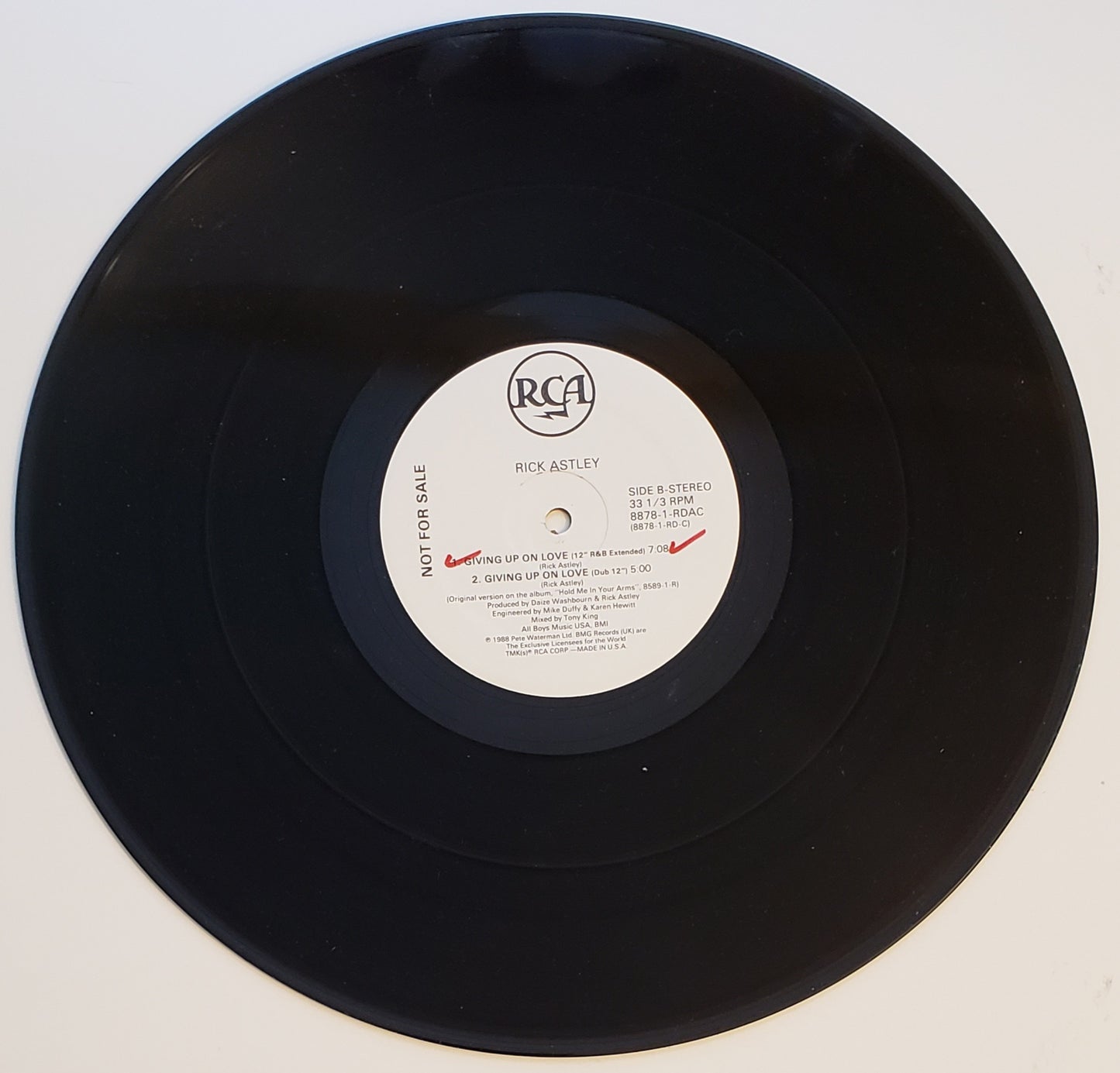 Rick Ashley “Giving Up On Love” (12"Vinyl)RARE!!