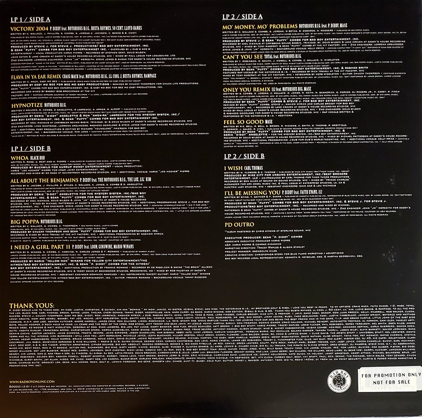 Bad Boy's 10th Anniversary...The Hits (2x LP Vinyl Album)