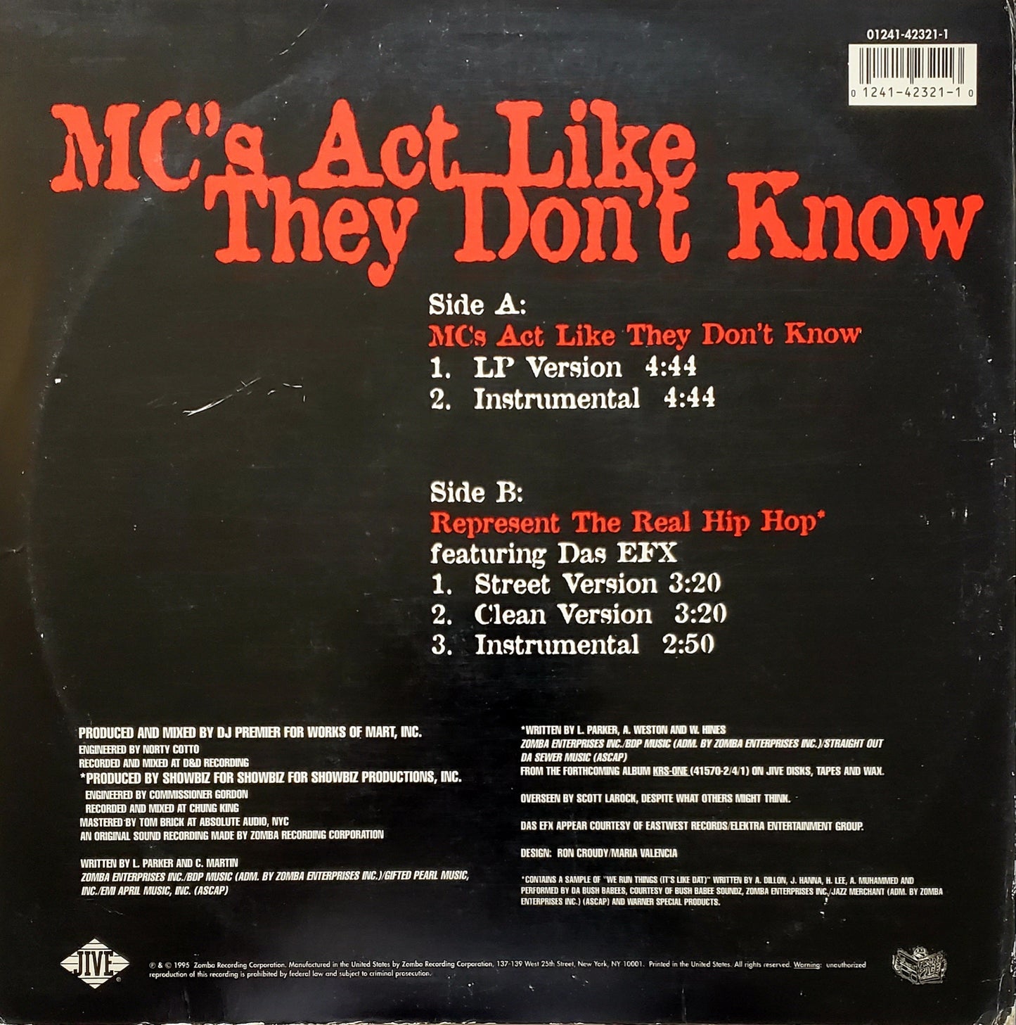KRS-One – MC's Act Like They Don't Know/Represent The Real Hip Ho Featuring Das EFX(12")
