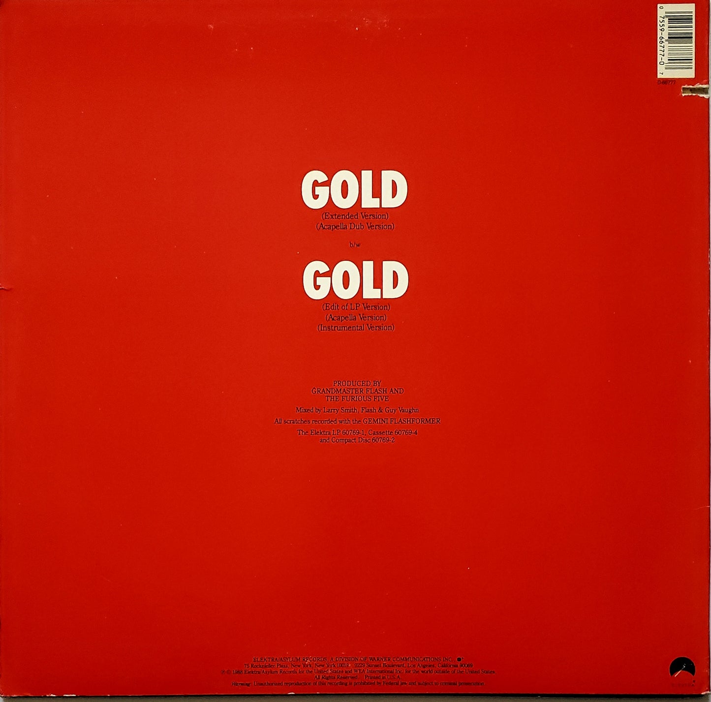 GRANDMASTER FLASH AND THE FURIOUS FIVE "GOLD" 12" VINYL RARE!!!