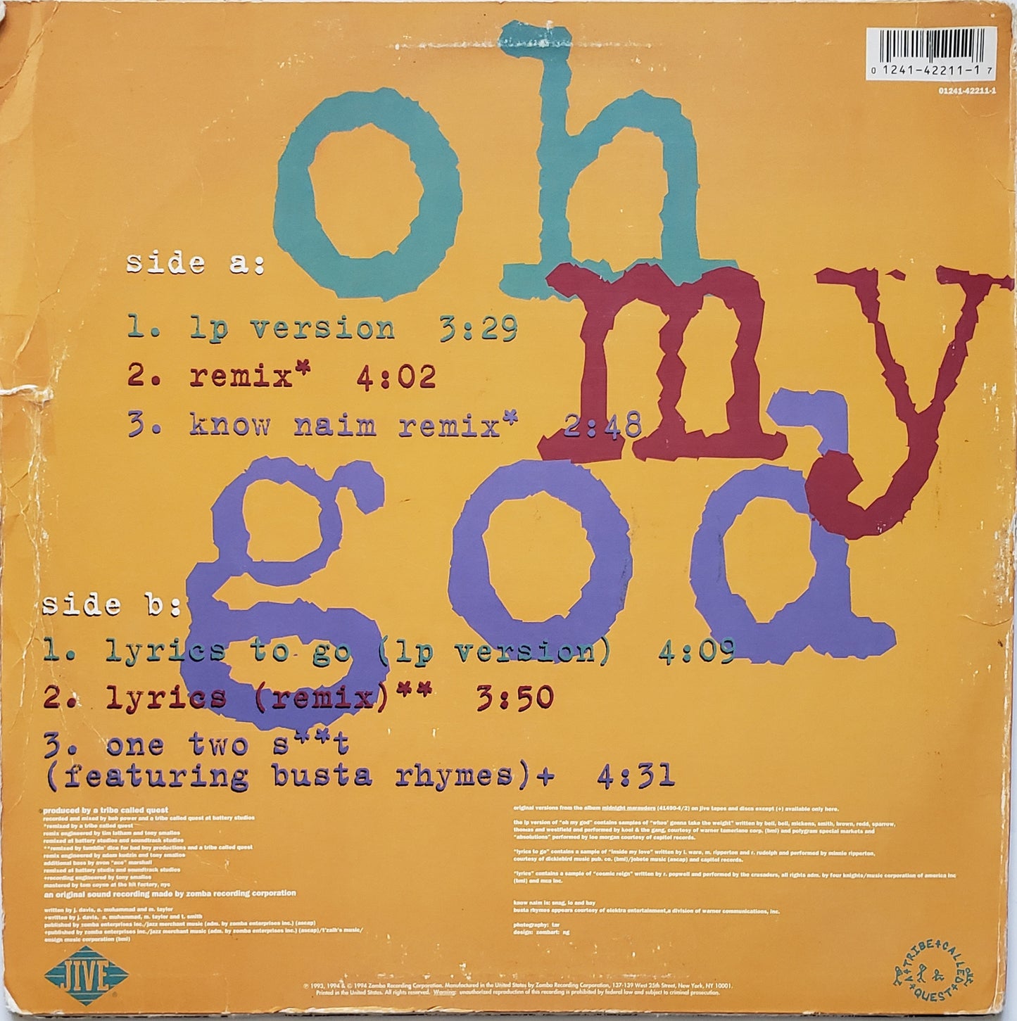 A Tribe Called Quest - Oh My God/Lyrics To Go/One Two S**t (12" Vinyl) RARE!!