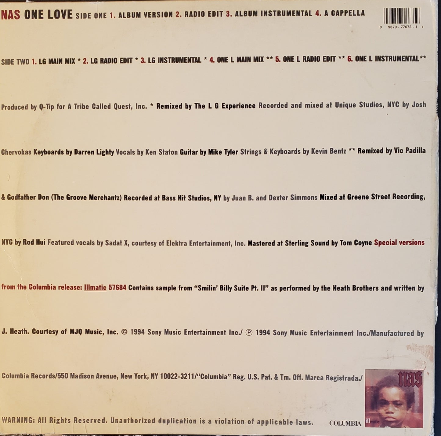 NAS "One Love" (12" Vinyl)RARE!!