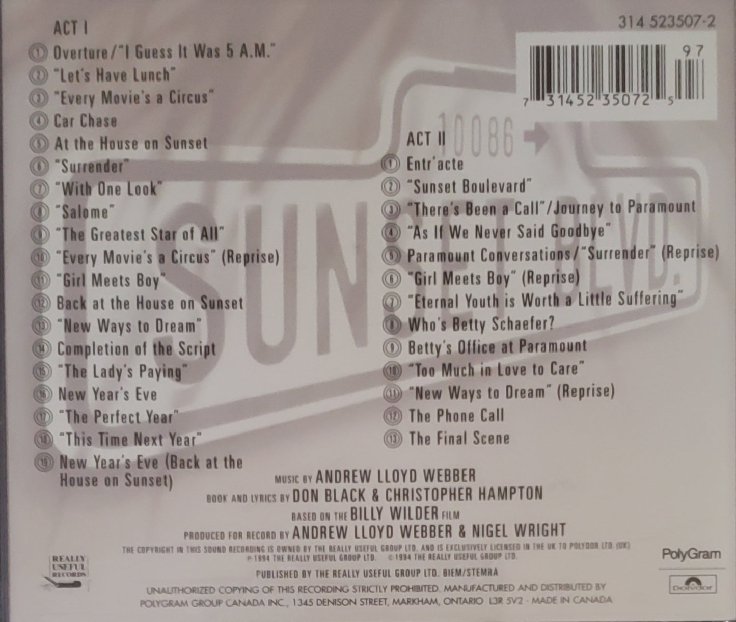 Andrew Lloyd Webber's "Sunset Boulevard" Double (CD Album)