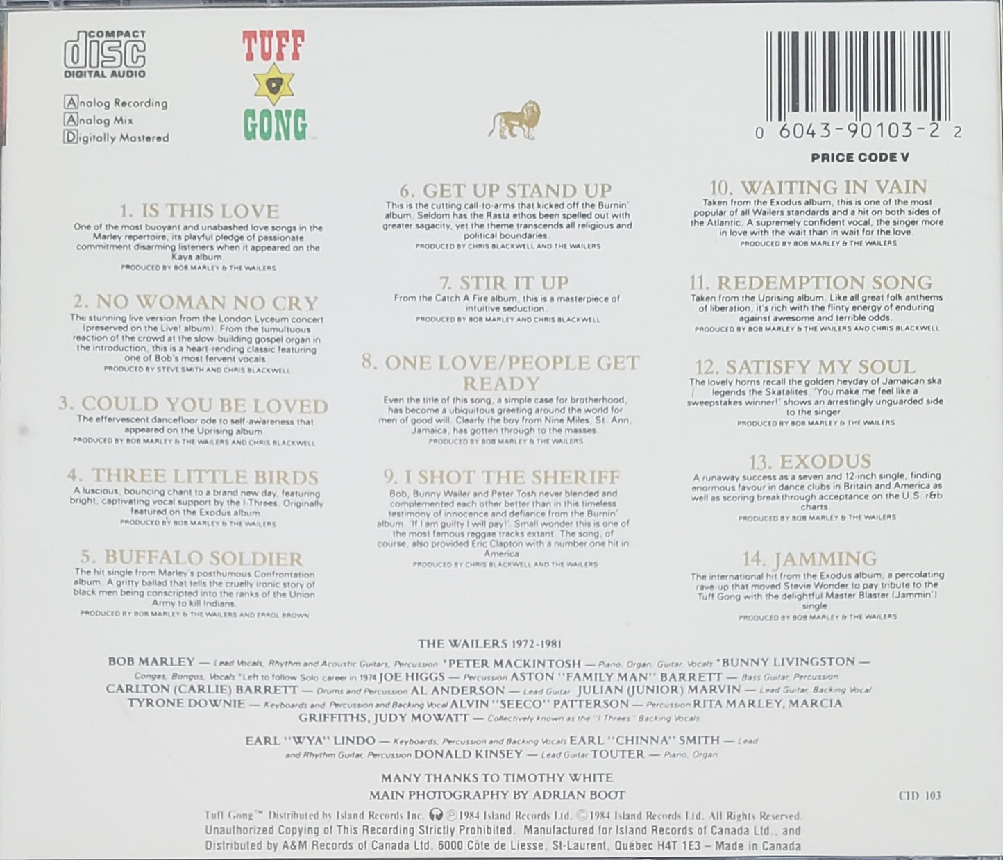 Bob Marley And The Wailers "Legend"(CD Album)