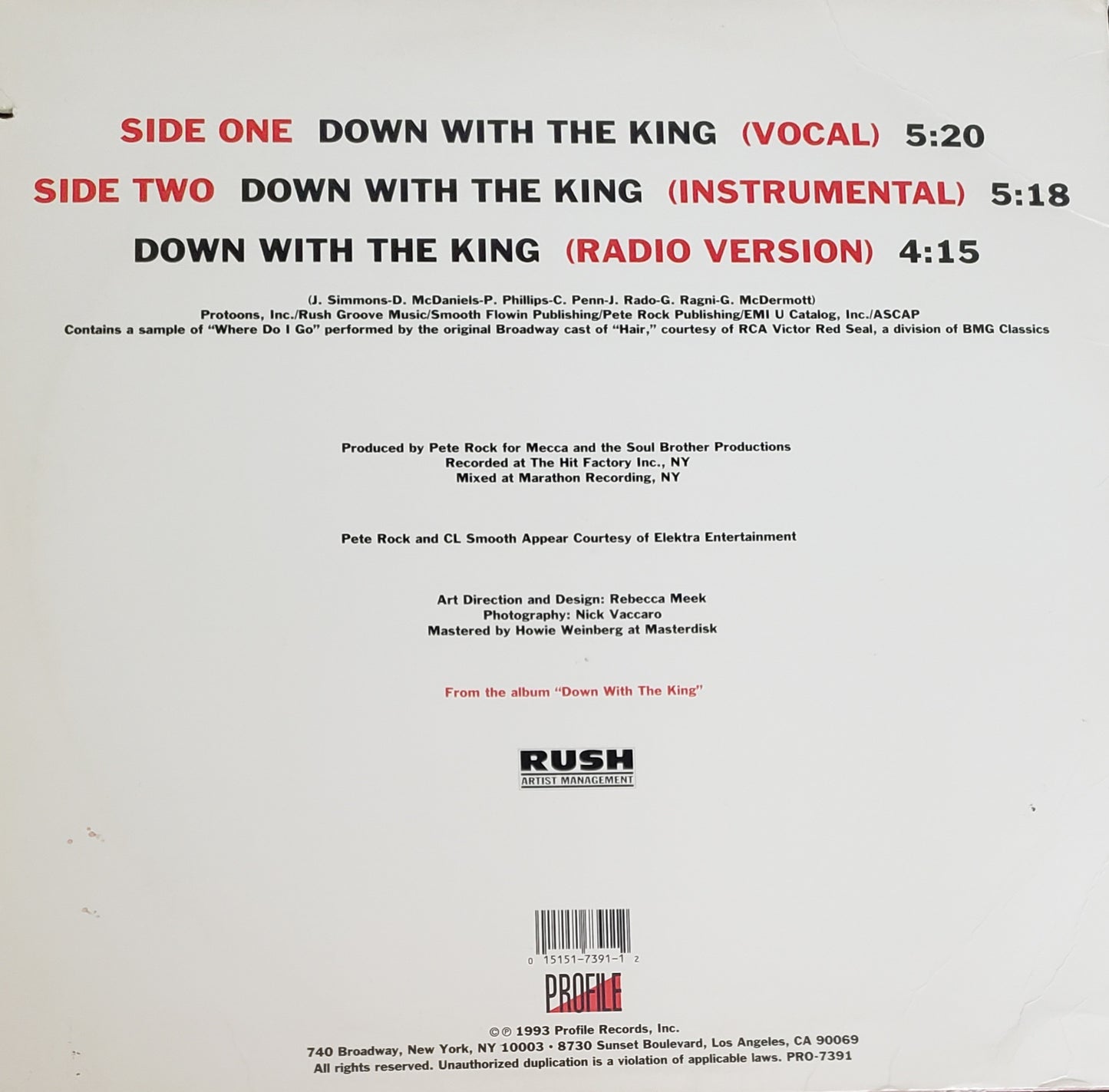 RUN DMC "Down With The King" (12" Vinyl) VINTAGE!!