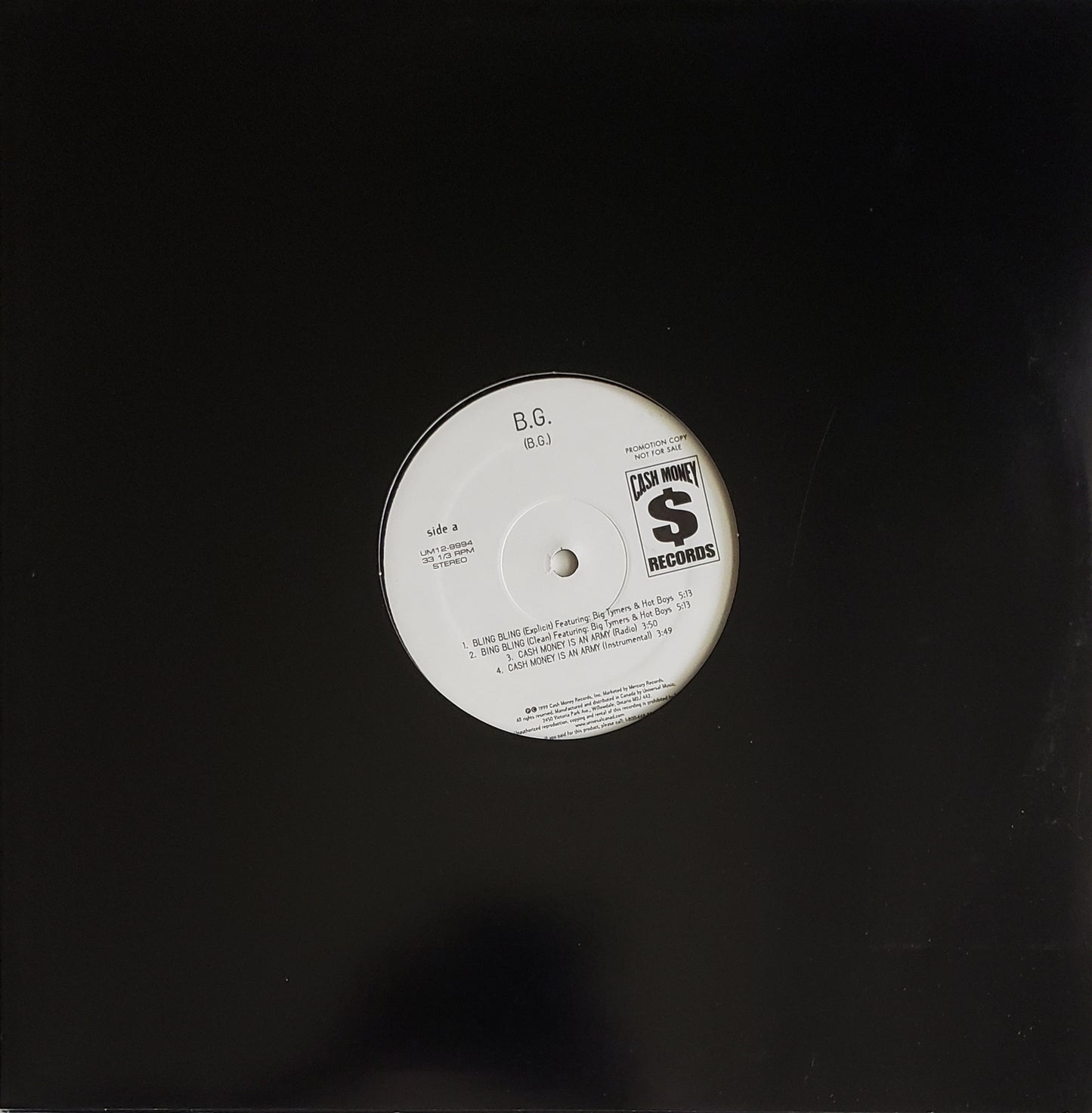 B.G./Eightball & M.J.G. "Bling Bling/Cash Money Is An Army/We Started This/Don't Flex (12" LP))