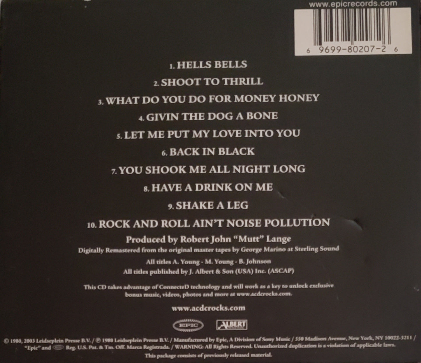 AC/DC "BACK IN BLACK" (CD) VINTAGE