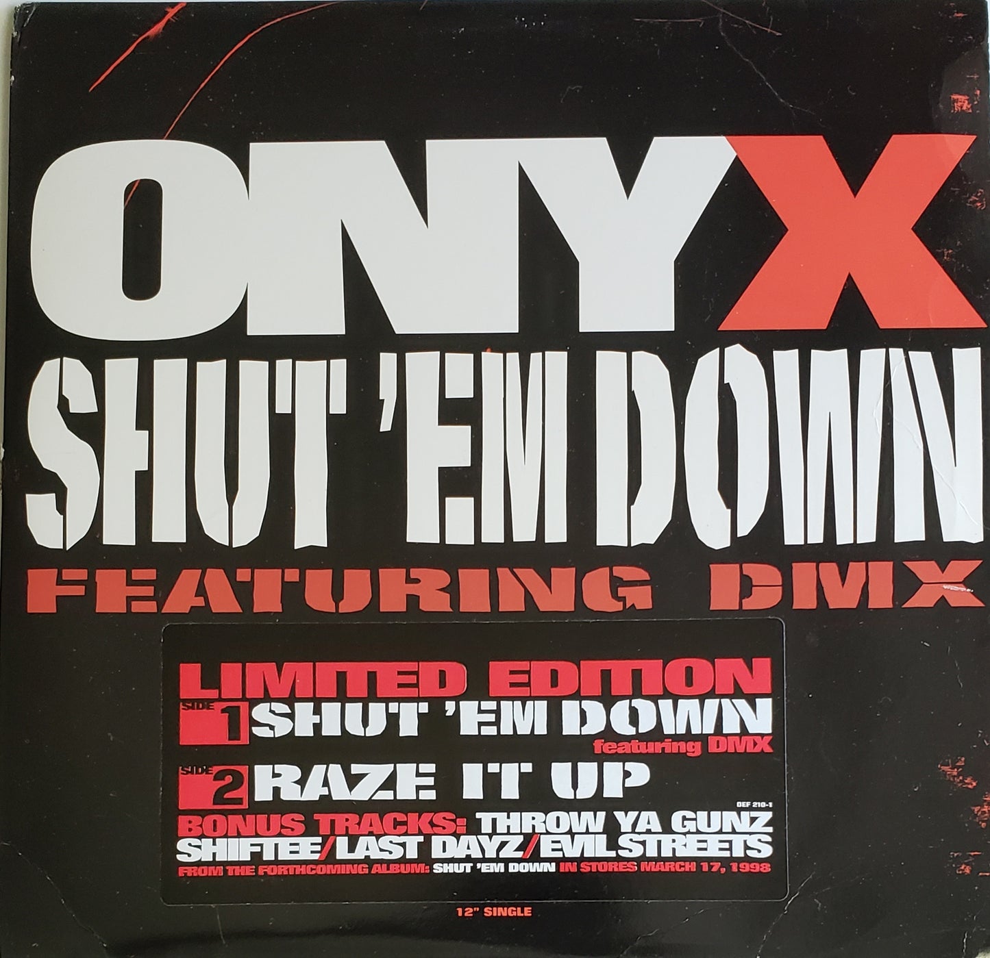 ONYX featuring DMX "Shut 'Em Down/Raze It Up" (2X LP Vinyl Album) RARE!!