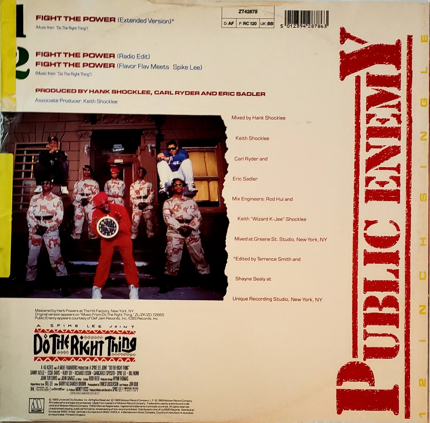 PUBLIC ENEMY "FIGHT THE POWER" (12" Single Vinyl Record) Vintage!!