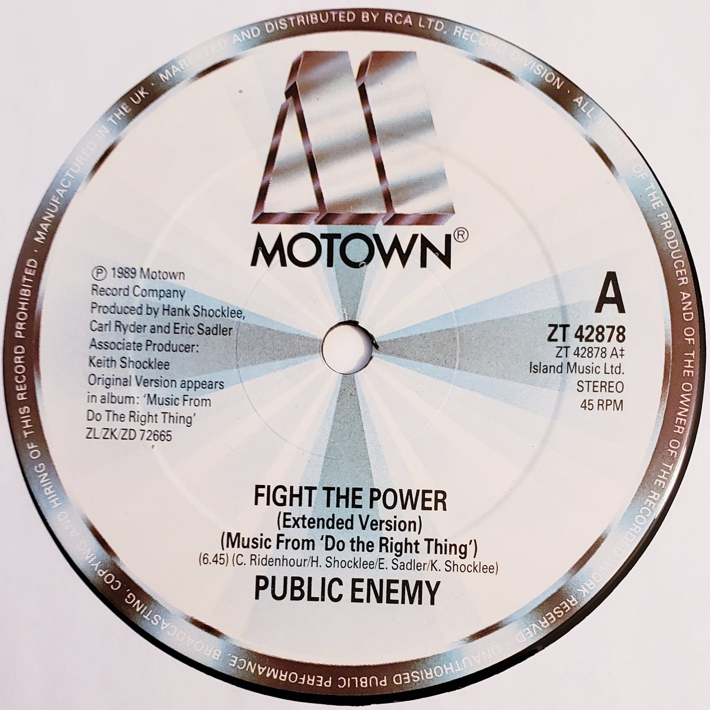PUBLIC ENEMY "FIGHT THE POWER" (12" Single Vinyl Record) Vintage!!
