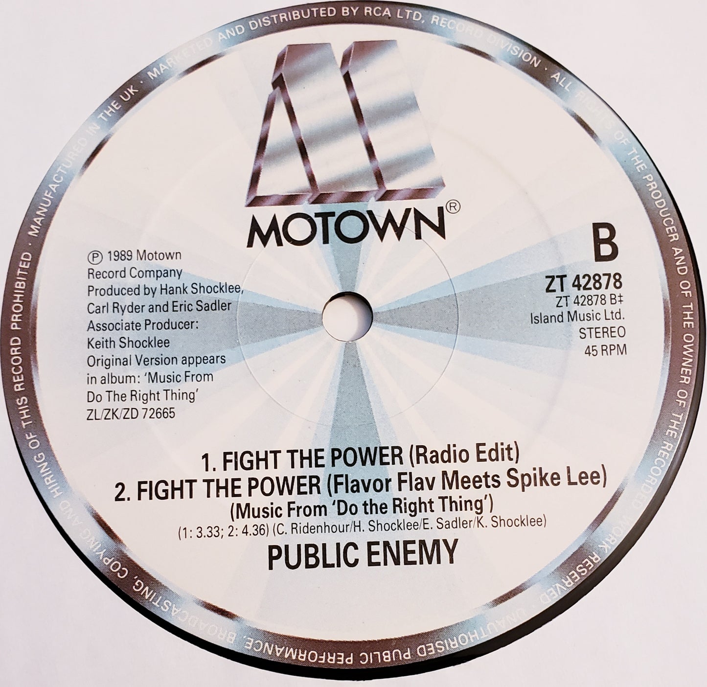 PUBLIC ENEMY "FIGHT THE POWER" (12" Single Vinyl Record) Vintage!!