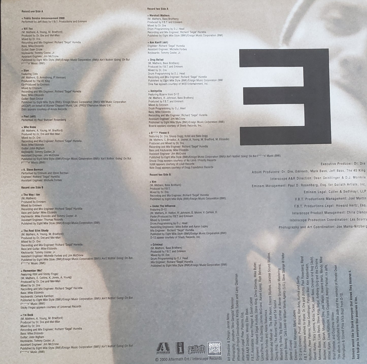 Eminem "The Marshall Mathers"(2X LP Vinyl Album)